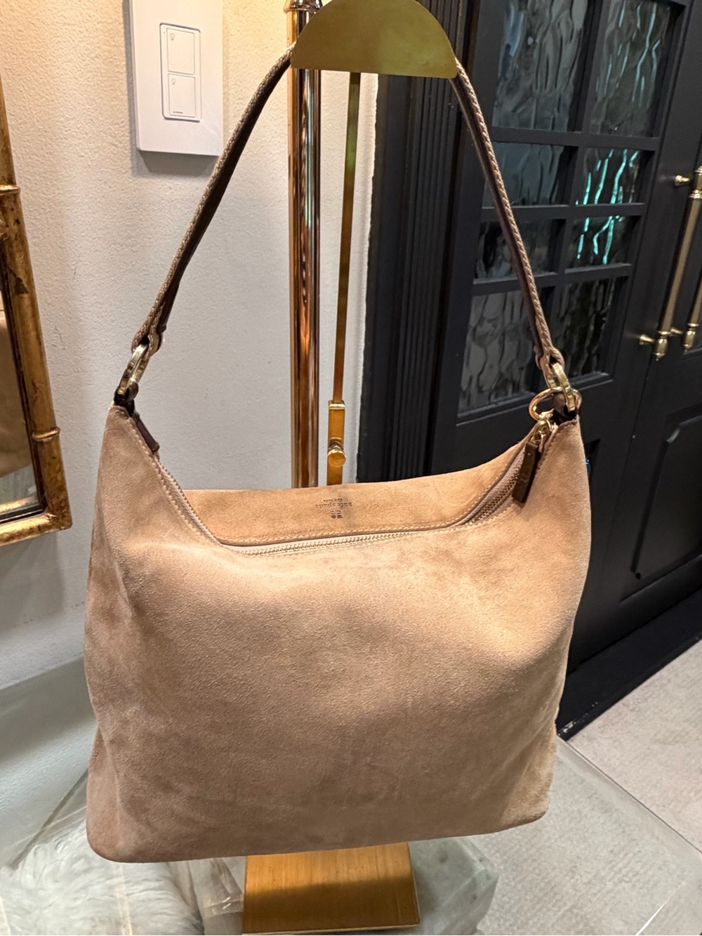 Kate Spade Suede Hobo Shoulder Bag in Light Brown